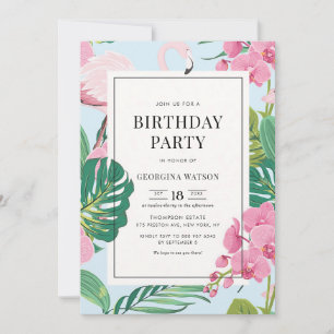Invitation Orchidée flamant rose Anniversaire tropical