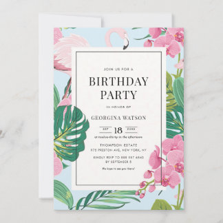 Invitation Orchidée flamant rose Anniversaire tropical