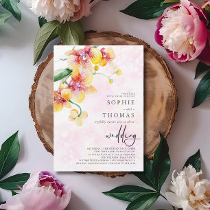 Invitation Orchidée jaune et rouge élégant mariage