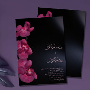 Invitation Orchidée pourpre Moody Dark Calligraphy Mariage ch