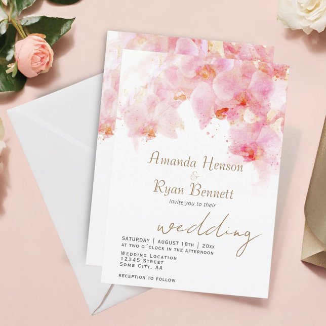 Invitation Orchidée Rose Aquarelle Fleur Floral Mariage  (Créateur téléchargé)