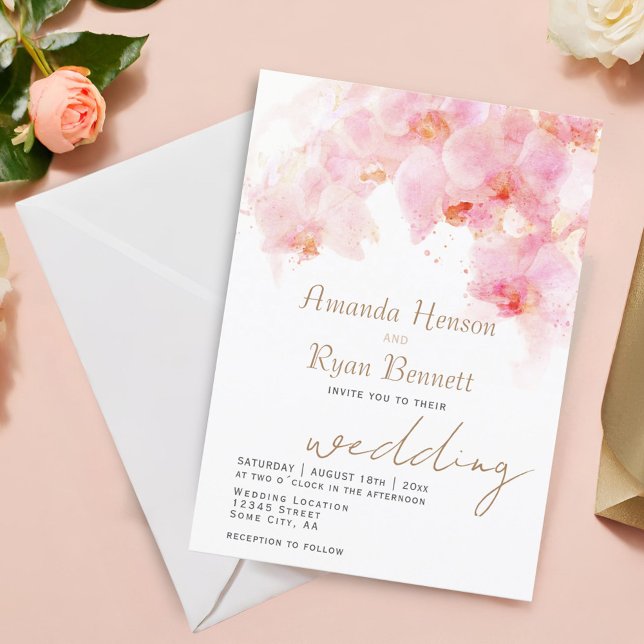 Invitation Orchidée Rose Aquarelle Fleur Floral Mariage  (Créateur téléchargé)