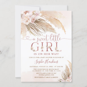 Invitation Orchidée rose Boho Pampas Grass Girl Baby shower