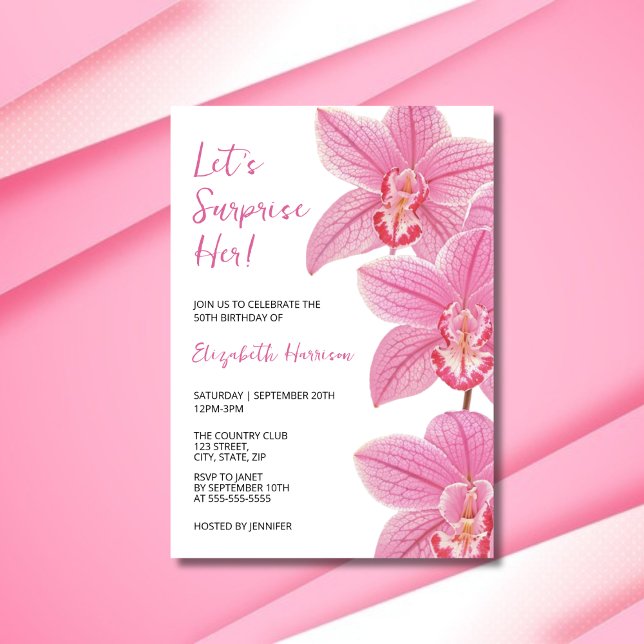 Invitation Orchidée rose tropicale Surprise Anniversaire (Créateur téléchargé)