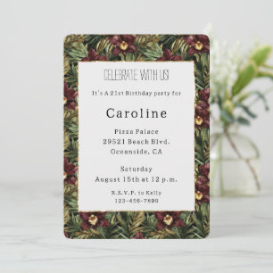 Invitation Orchidée rouge tropicale bordeaux Anniversaire flo
