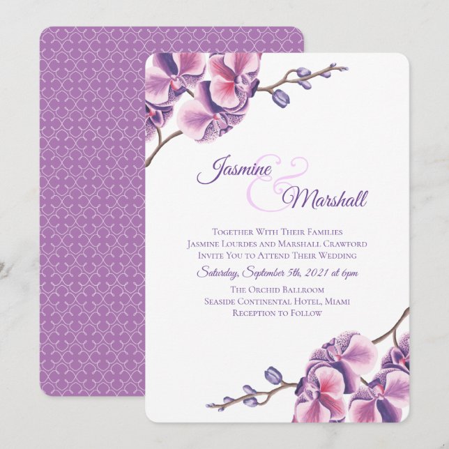 Invitation Orchidée violette (Devant / Derrière)