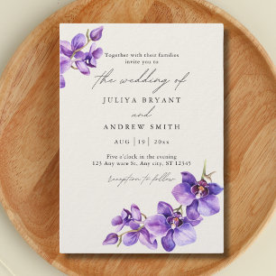 Invitation Orchidée violette en mariage de script Cream