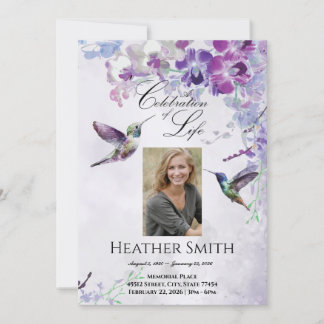 Invitation Orchidée violette Fête de la vie des colibris