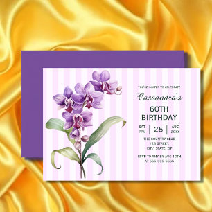Invitation Orchidée violette moderne rayures florales 60e ann