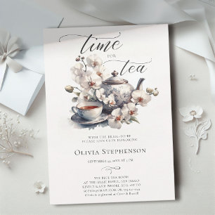 Invitation Orchidées Blanches Aquarelle Chic Thé nuptiale Dou