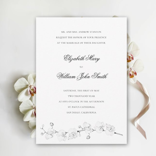 Invitation Orchidées blanches Art Formel Mariage traditionnel (white orchid wedding invitation elegant floral white exotic formal traditional fine art flowers)