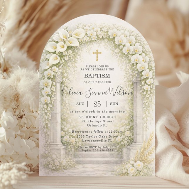 Invitation Orchidées blanches chic et lis calla Fleur Baptême (Créateur téléchargé)