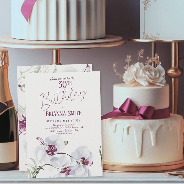 Invitation Orchidées blanches délicates peinture 30e annivers (Créateur téléchargé)