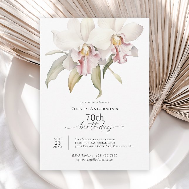 Invitation Orchidées blanches élégantes Floral 70e anniversai (Available in both printed and instant download digital formats.)