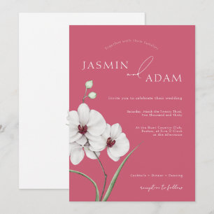 Invitation Orchidées Blanches Magenta Pink Initiales Mariage