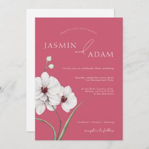 Invitation Orchidées Blanches Magenta Pink Initiales Mariage