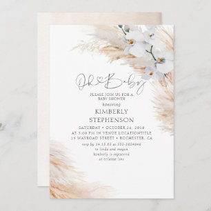 Invitation Orchidées blanches Pampas Grass Oh Baby shower