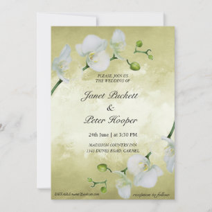 Invitation Orchidées blanches sur mariage arrière - plan doré