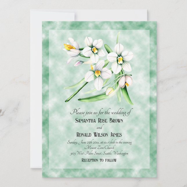Invitation Orchidées blanches sur mariage arrière - plan vert (Devant)