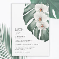 Orchidées blanches sur Monstera Mariage tropical