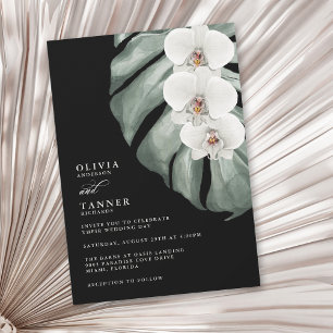 Invitation Orchidées blanches sur Monstera Mariage tropical n
