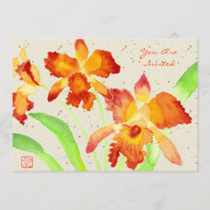 Invitation Orchidées de cattleya orange Aquarelle Peinture