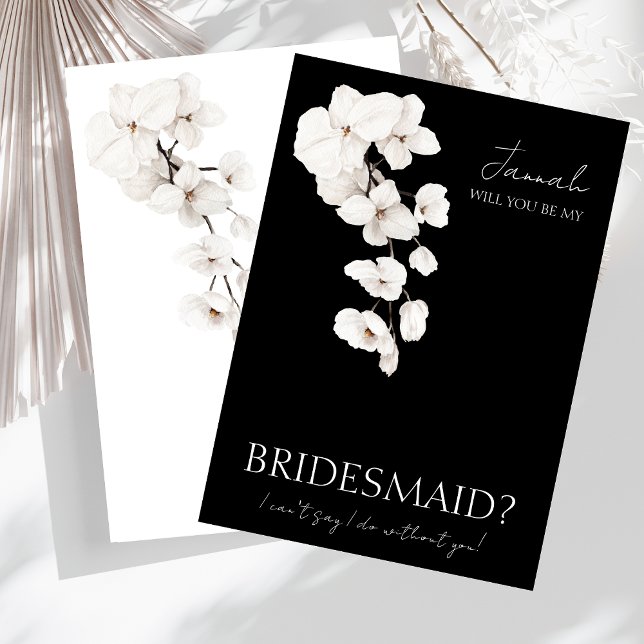 Invitation Orchidées Noires Blanches Modernes Soyez Ma Serveu (Modern Black and White Orchids Flowers 'Will You Be My Bridesmaid?' Invite)