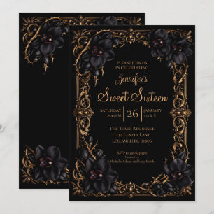 Invitation Orchidées noires gothiques Sweet 16
