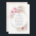 Invitation Orchidées roses et Pampas Mariage Tropical en herb<br><div class="desc">Roses roses roses et orchidées rousses pampas herbe cadre des invitations de mariage modernes.</div>
