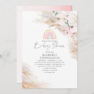 Invitation Orchidées roses Pampas Grass Baby shower arc-en-ci