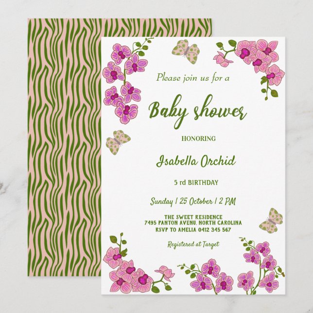 Invitation Orchidées Tropical Butterfly Baby shower Invitatio (Devant / Derrière)
