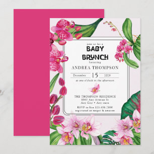 Invitation Orchidées tropicales   Baby shower floral rose