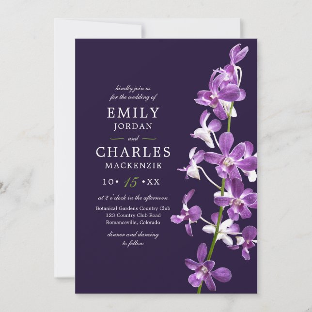 Invitation Orchidées violettes, Mariage élégant et moderne (Devant)
