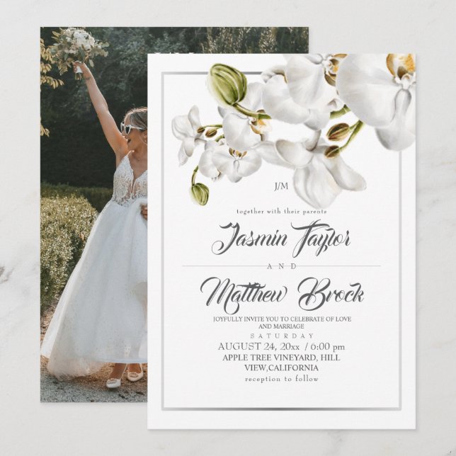 Invitation Orchids Frame Elegant Wedding Photo (Devant / Derrière)