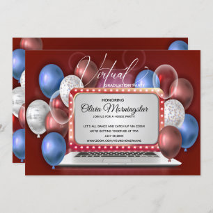 Invitation Ordinateur portable blanc et bleu rouge Partie de