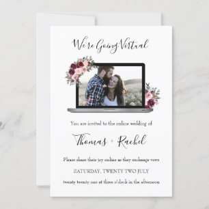 Invitation ordinateur portable mariage virtuel feuillage de f