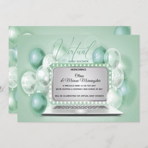 Invitation Ordinateur portable vert Baby shower virtuel neutr