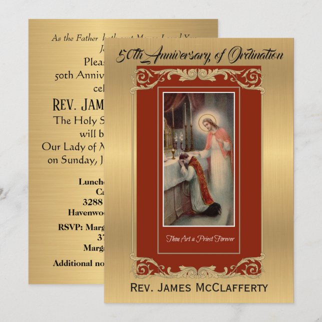 Invitation Ordination catholique Anniversaire d'or (Devant / Derrière)