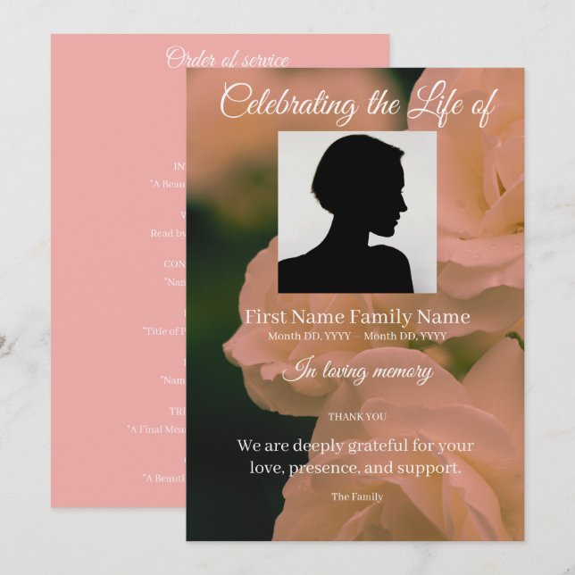 Invitation Ordre de service de la rose rouge douce (Devant / Derrière)