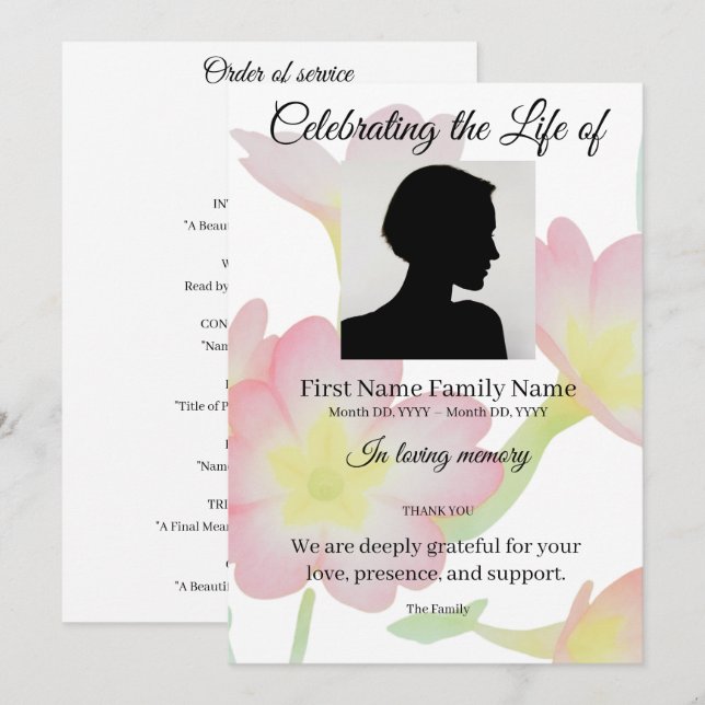 Invitation ordre de service de primevère (Devant / Derrière)
