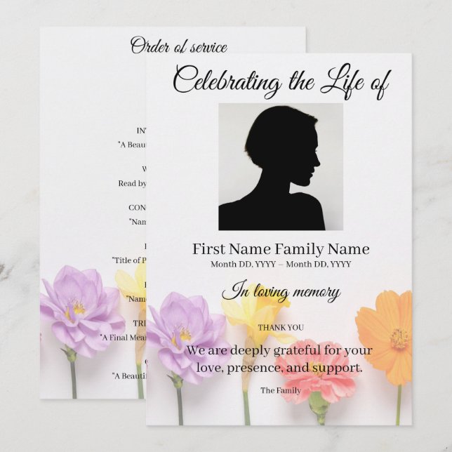 Invitation Ordre de service floral (Devant / Derrière)