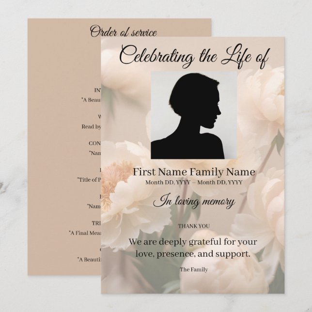 Invitation Ordre de service Pivoine (Devant / Derrière)