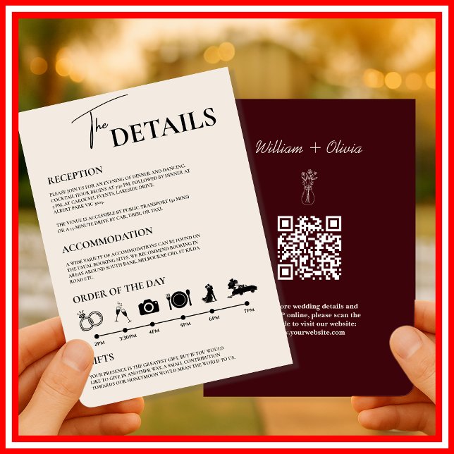 Invitation Ordre des événements de mariage formel Bourgogne & (Créateur téléchargé)