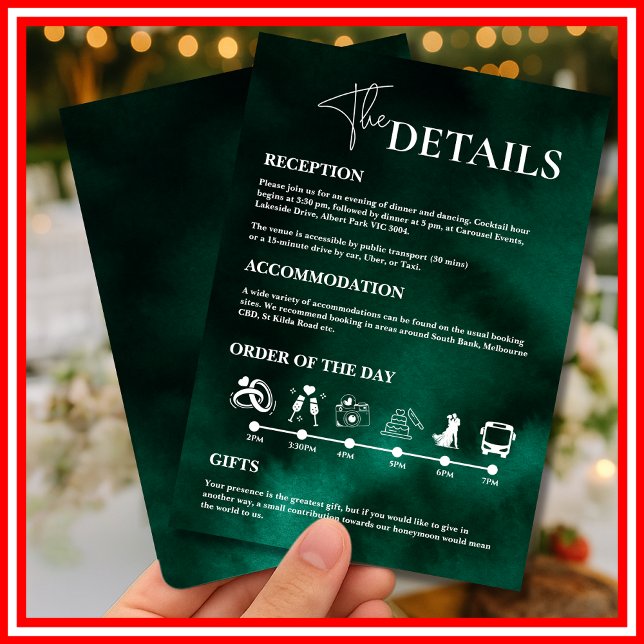Invitation Ordre des événements de mariage Vert Émeraude  (Créateur téléchargé)
