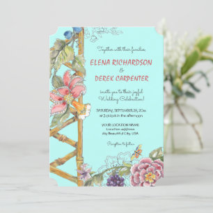Invitation Oriental Aqua Floral Classic Chinoiserie Mariage