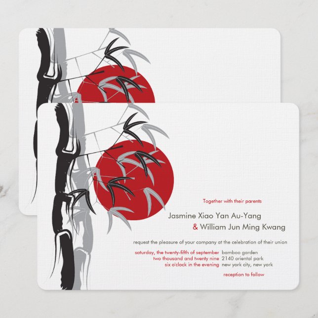 Invitation Oriental Sunrise Zen Bamboo Garden Mariage asiatiq (Devant / Derrière)