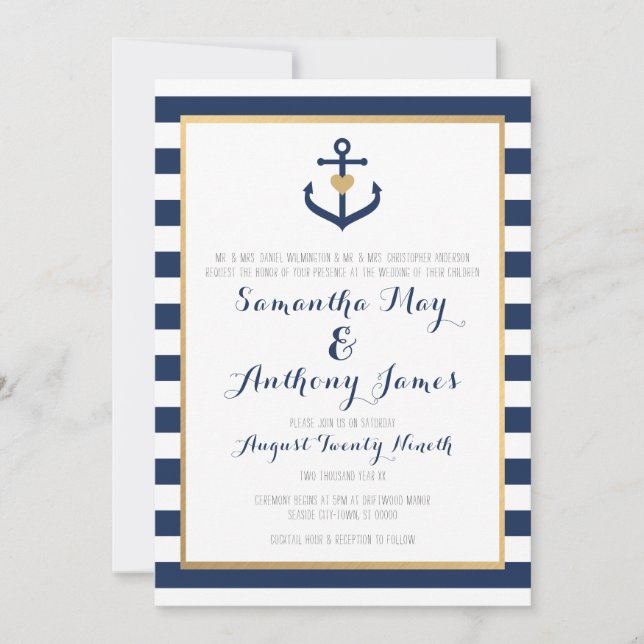 Invitation orienté nautique de mariage - Ancre de (Devant)
