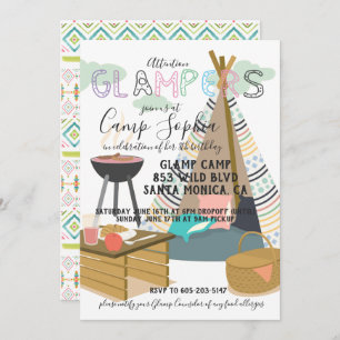 Invitation orientée d'anniversaire de Glamping