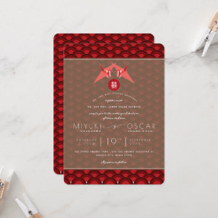 Invitation Origami Grues en papier rouge Mariage asiatique