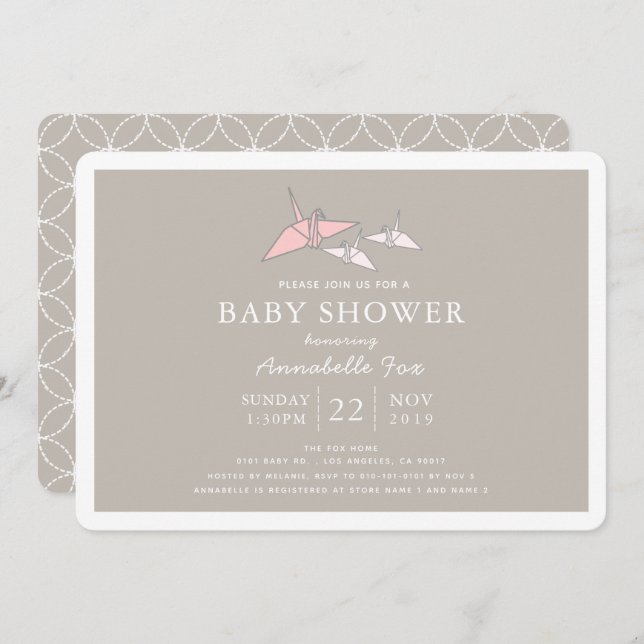 Invitation Origami Papier Grues jumelles Baby shower Invitati (Devant / Derrière)